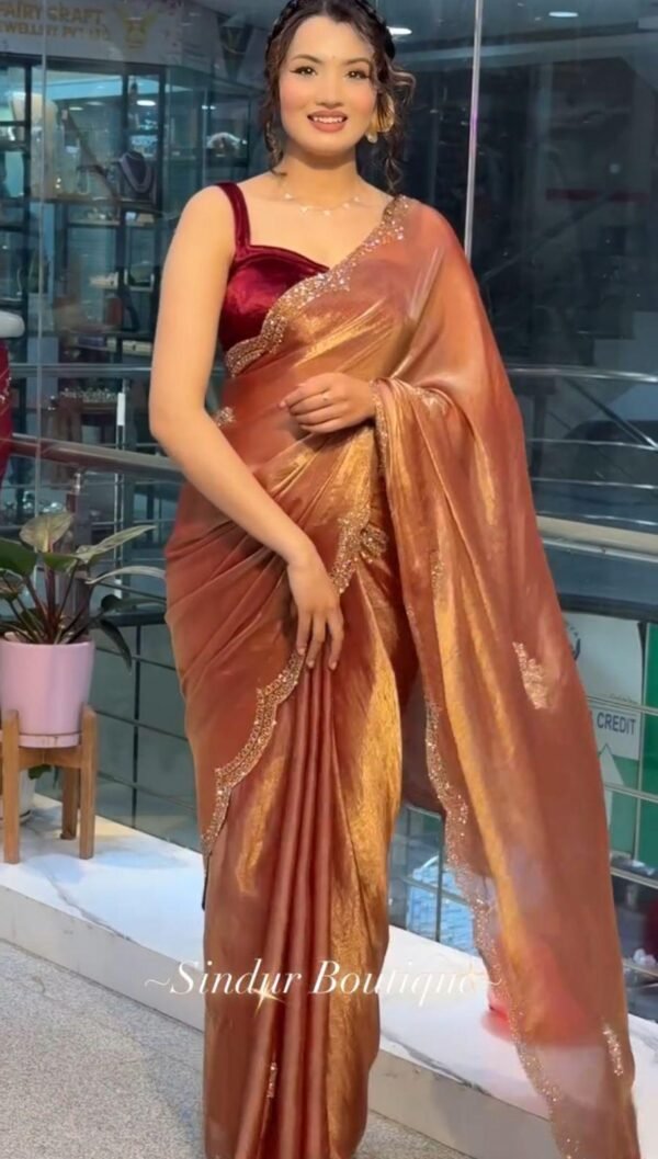 HEAVY SOFT FANDY SATTIN SILK Saree In Oragne