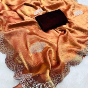 HEAVY SOFT FANDY SATTIN SILK Saree In Oragne