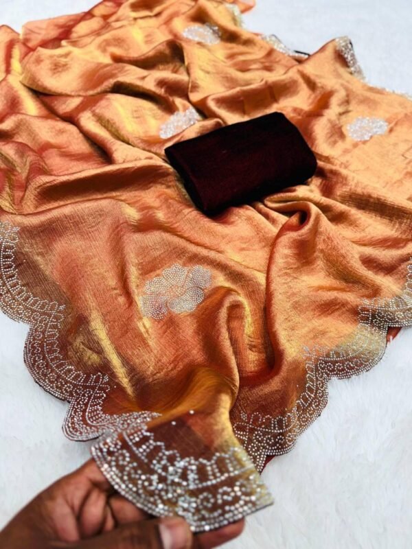 HEAVY SOFT FANDY SATTIN SILK Saree In Oragne