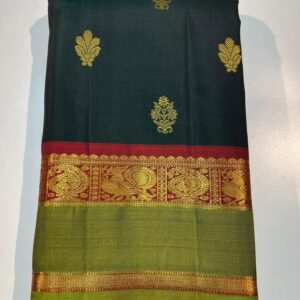Green Kanchipuram Silk Saree With Rette Patta Border