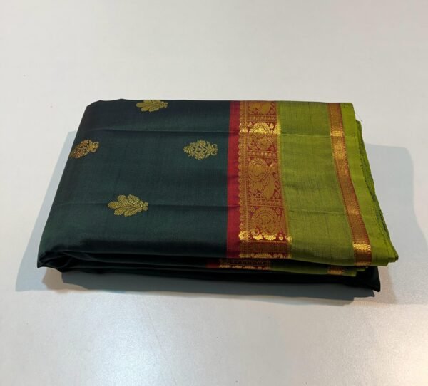 Green Kanchipuram Silk Saree With Rette Patta Border