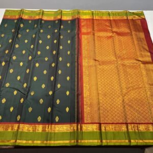 Green Kanchipuram Silk Saree With Rette Patta Border
