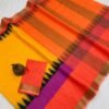 Linen Saree with gold jari border In Yellow With Orange & Pink