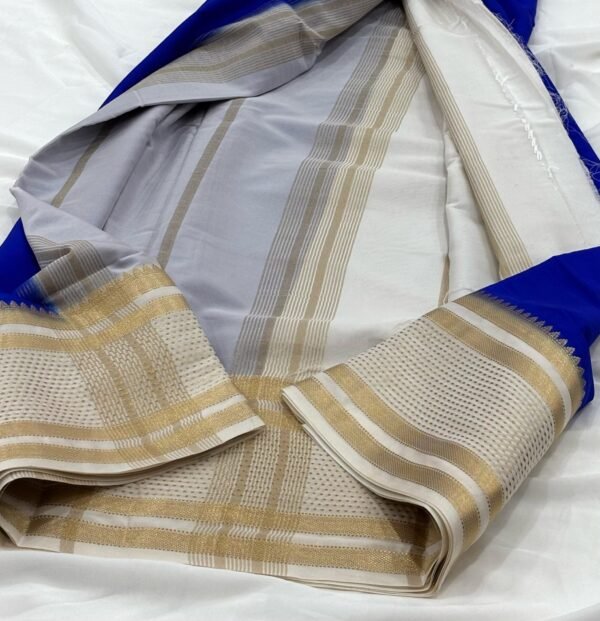 Premium Mysore silk saree In Royal Blue With White