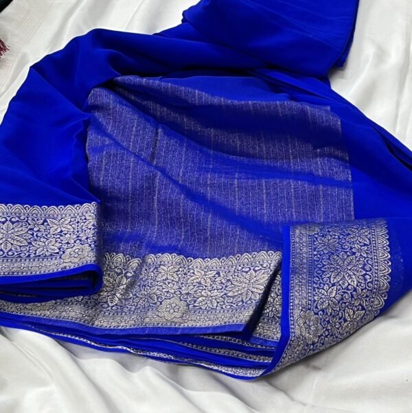 Exclusive Mysore Dani chiffon saree In Royal Blue