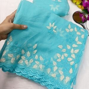Party wear Shimmer Georgette saree in Sky Blue