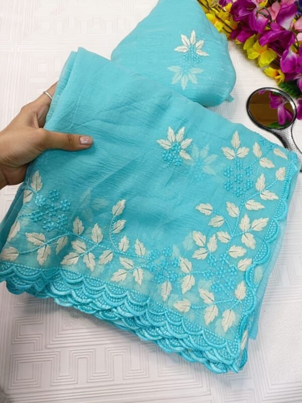 Party wear Shimmer Georgette saree in Sky Blue