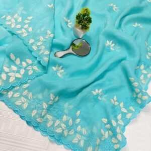 Party wear Shimmer Georgette saree in Sky Blue