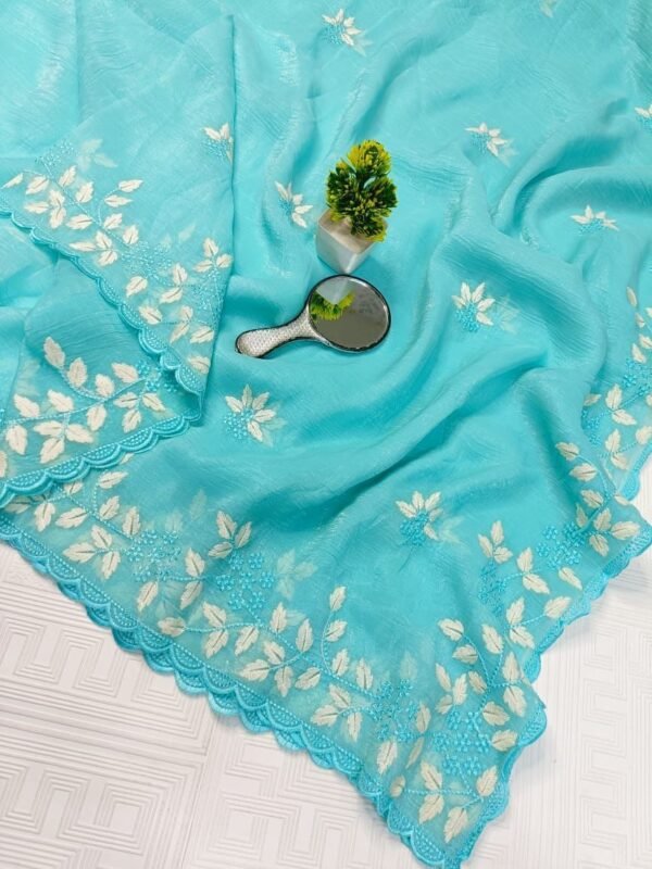 Party wear Shimmer Georgette saree in Sky Blue
