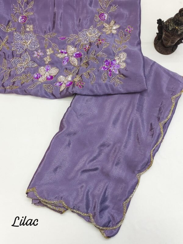 Designer Pure Soft chinon silk saree In Lilac