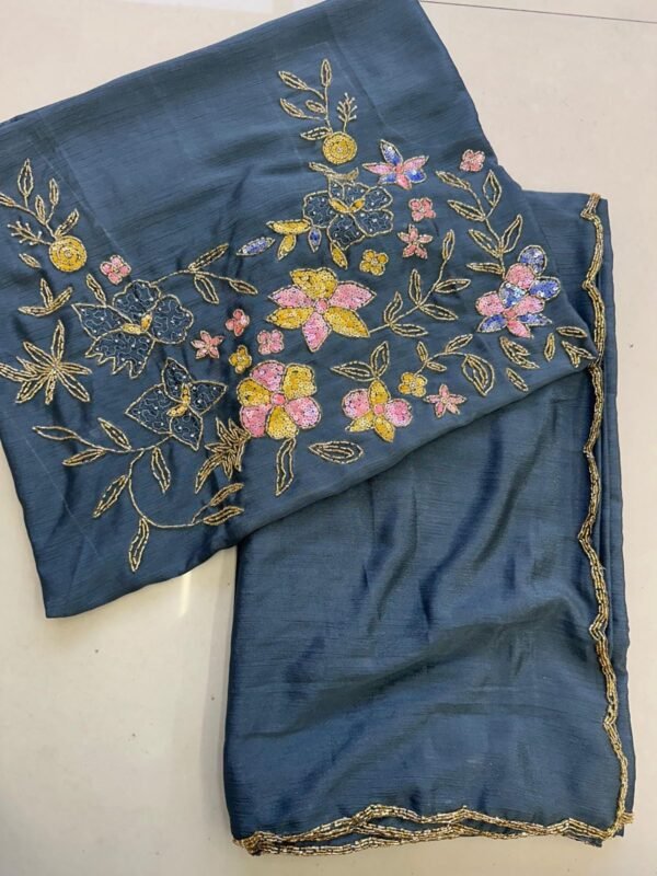 Designer Pure Soft chinon silk saree In Teal Blue