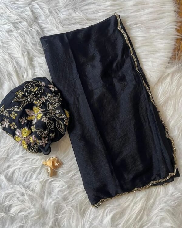 Designer Pure Soft chinon silk saree In Black