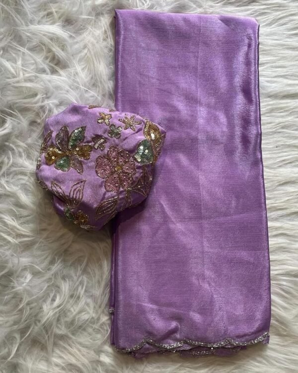 Designer Pure Soft chinon silk saree In Lavender