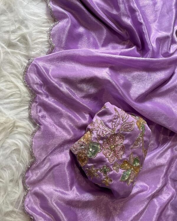 Designer Pure Soft chinon silk saree In Lavender