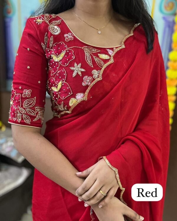 Designer Pure Soft chinon silk saree In Red