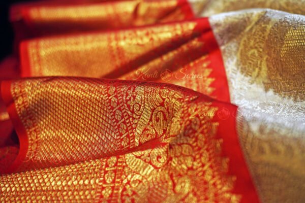 Muhurtham Saree White And Red Pure Kanjivaram Silk Saree