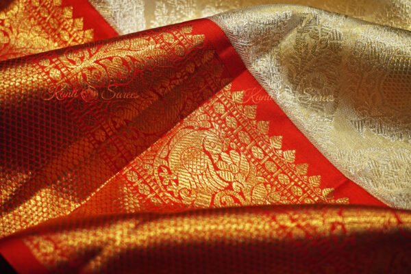 Muhurtham Saree White And Red Pure Kanjivaram Silk Saree