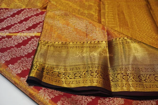 Original Kanjivaram Saree in Multi-Shade Orange & Pink with Coffee