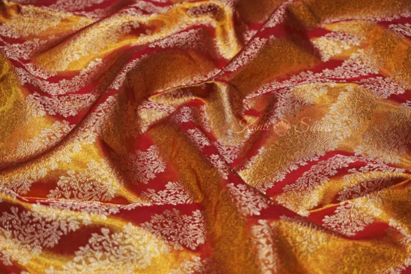 Kanjivaram Saree in Multi-Shade Orange & Pink with Coffee