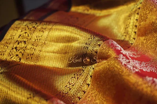Original Kanjivaram Saree in Multi-Shade Orange & Pink with Coffee
