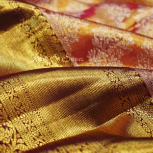 Original Kanjivaram Saree in Multi-Shade Orange & Pink with Coffee