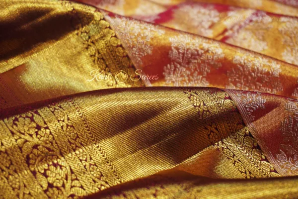 Original Kanjivaram Saree in Multi-Shade Orange & Pink with Coffee
