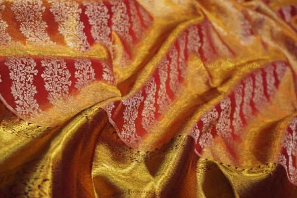 Original Kanjivaram Saree in Multi-Shade Orange & Pink with Coffee