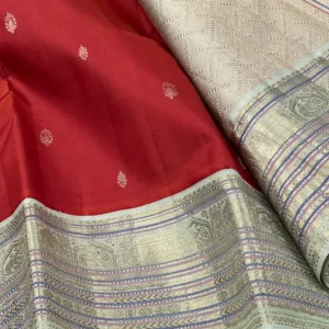 Kanchipuram Silk Saree In Candy Red With Ash