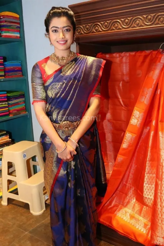 Elegance Draped in Tradition: Rashmika Mandanna in Kanjivaram Saree at Mugdha Store Launch, Hyderabad 2 Rashmika Mandanna in Kanjivaram saree