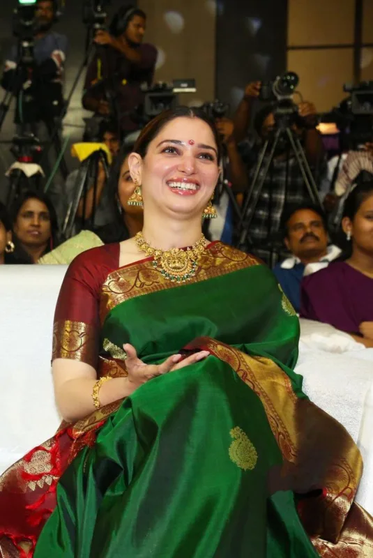 Tamannaah Bhatia Dazzles in Dark Green Kanjivaram Saree at Odela 2 Event – A Vision of Traditional Elegance : 4 Odela 2 pre release event