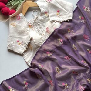 Purple Golden Zari Tissue Saree Chanderi Cotton Blouse