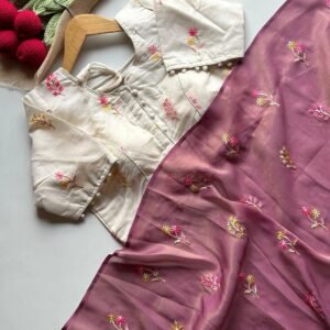 Onion Pink Golden Zari Tissue Saree Chanderi Cotton Blouse