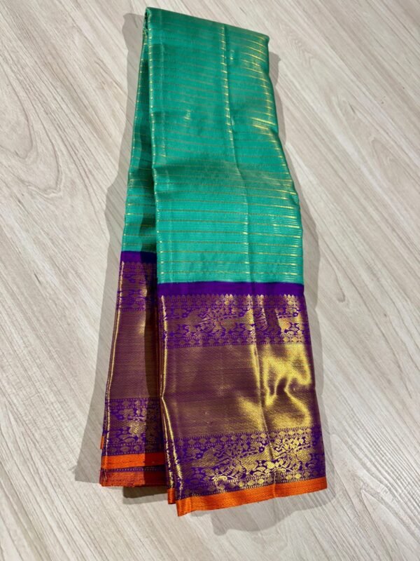 Kanchipuram SIlk Saree In Turquoise With Blue
