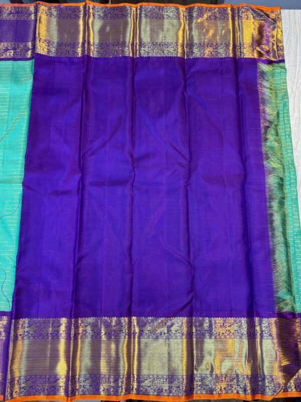 Kanchipuram SIlk Saree In Turquoise With Blue