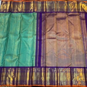 Kanchipuram SIlk Saree In Turquoise With Blue