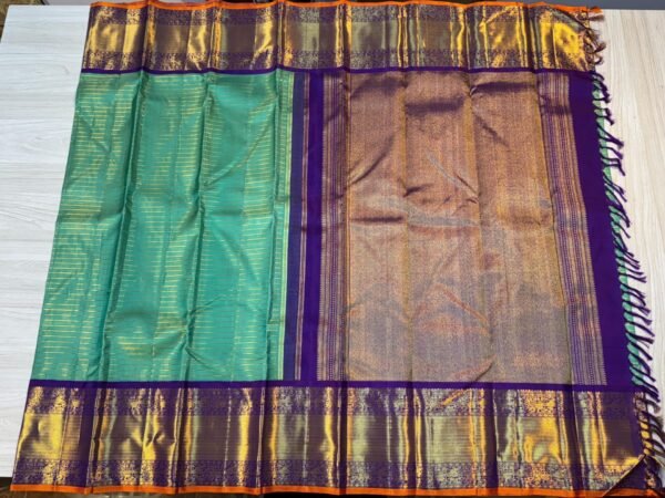 Kanchipuram SIlk Saree In Turquoise With Blue