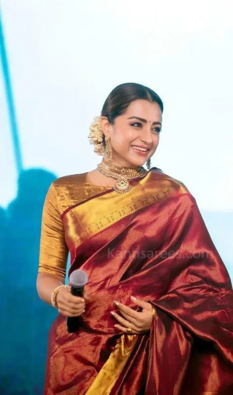 Regal Elegance: Trisha Krishnan in Kanjivaram Saree Stuns at Ponniyin Selvan 1 Event 2 Trisha Krishnan in Kanjivaram Saree