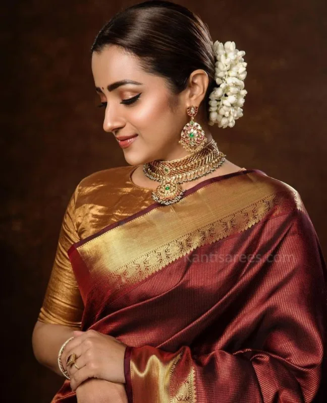 Regal Elegance: Trisha Krishnan in Kanjivaram Saree Stuns at Ponniyin Selvan 1 Event 6 Trisha Krishnan in Kanjivaram Saree