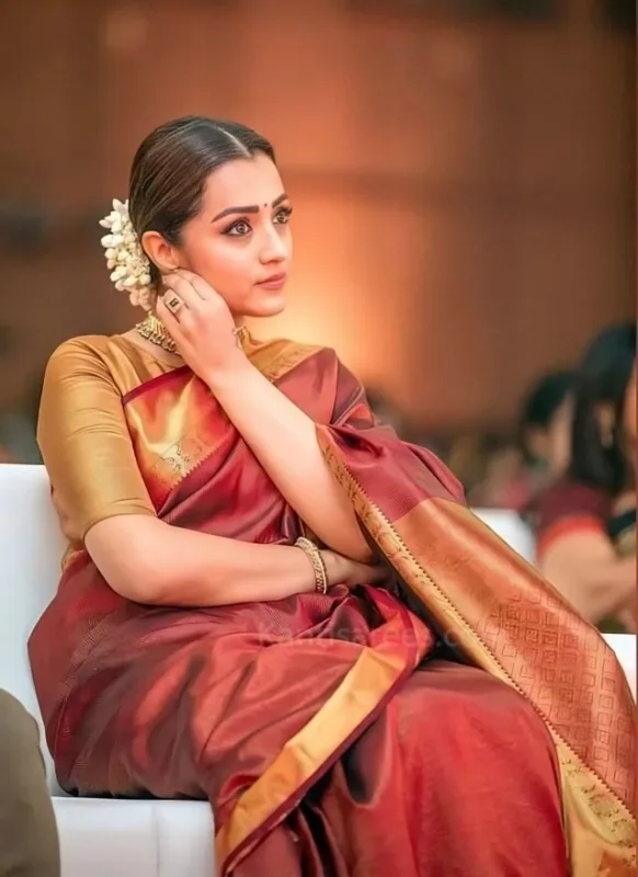 Regal Elegance: Trisha Krishnan in Kanjivaram Saree Stuns at Ponniyin Selvan 1 Event 4 Trisha Krishnan in Kanjivaram Saree