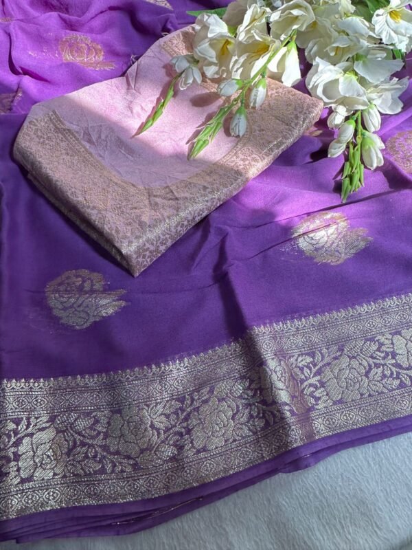 Lavender & Pink Viscose Georgette Saree With banarasi Contrast Blouse