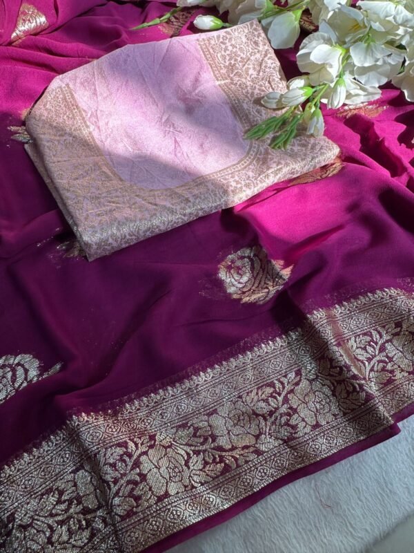 Rani Pink Viscose Georgette Saree With banarasi Contrast Blouse