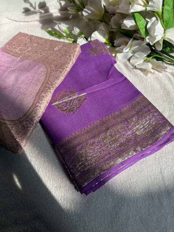 Lavender & Pink Viscose Georgette Saree With banarasi Contrast Blouse