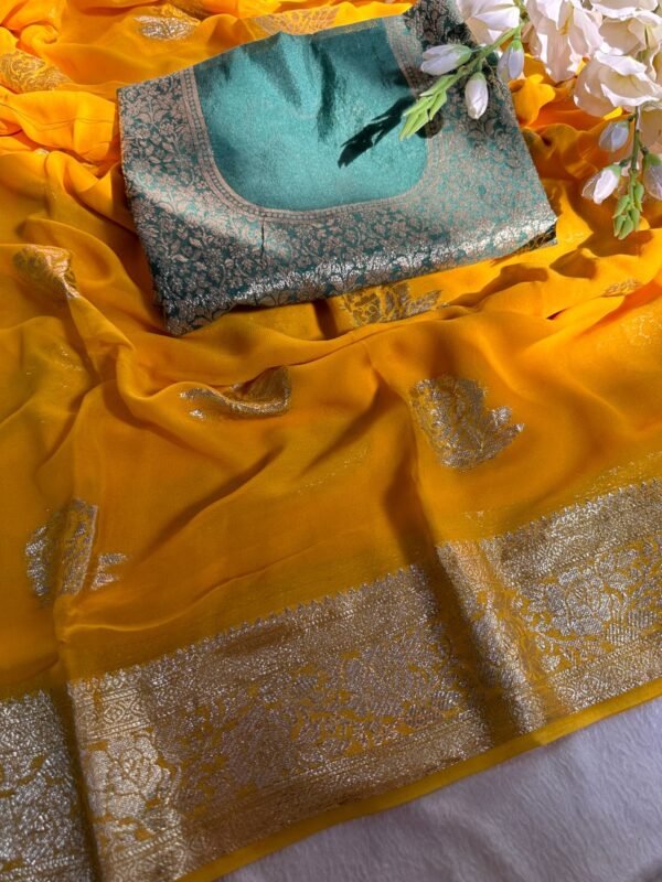 Viscose Georgette Saree With banarasi Contrast Blouse