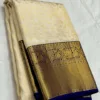 Kanchipuram Silk Saree In Off White With Navy Blue