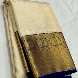 Kanchipuram Silk Saree In Off White With Navy Blue