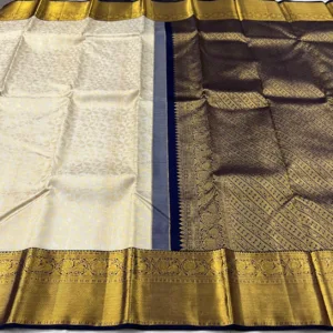 Kanchipuram Silk Saree In Off White With Navy Blue