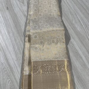 White Kanjivaram Silk Saree With Gold Jari Brocade