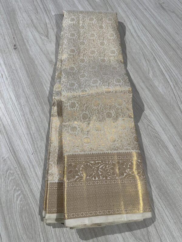 White Kanjivaram Silk Saree With Gold Jari Brocade