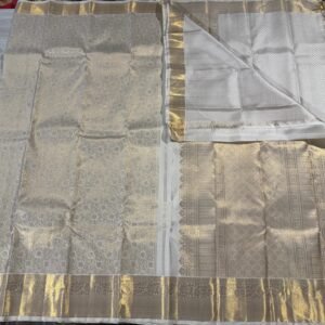 White Kanjivaram Silk Saree With Gold Jari Brocade