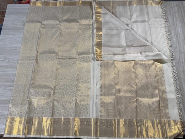 White Kanjivaram Silk Saree With Gold Jari Brocade